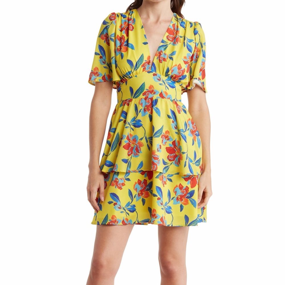 Adelyn Rae Yellow Floral Mini Dress